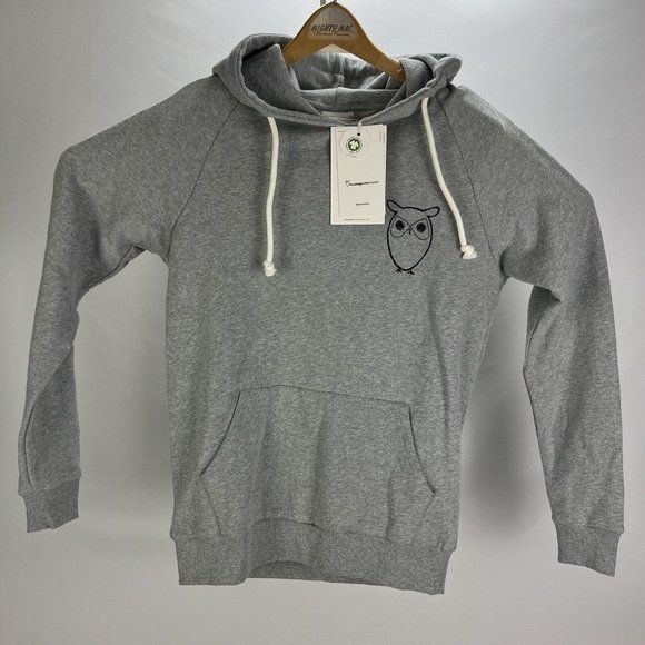 NWT Knowledge Cotton Apparel Gray w/ Black Owl Cotton Hoodie Mens Size Small S - Picture 1 of 8